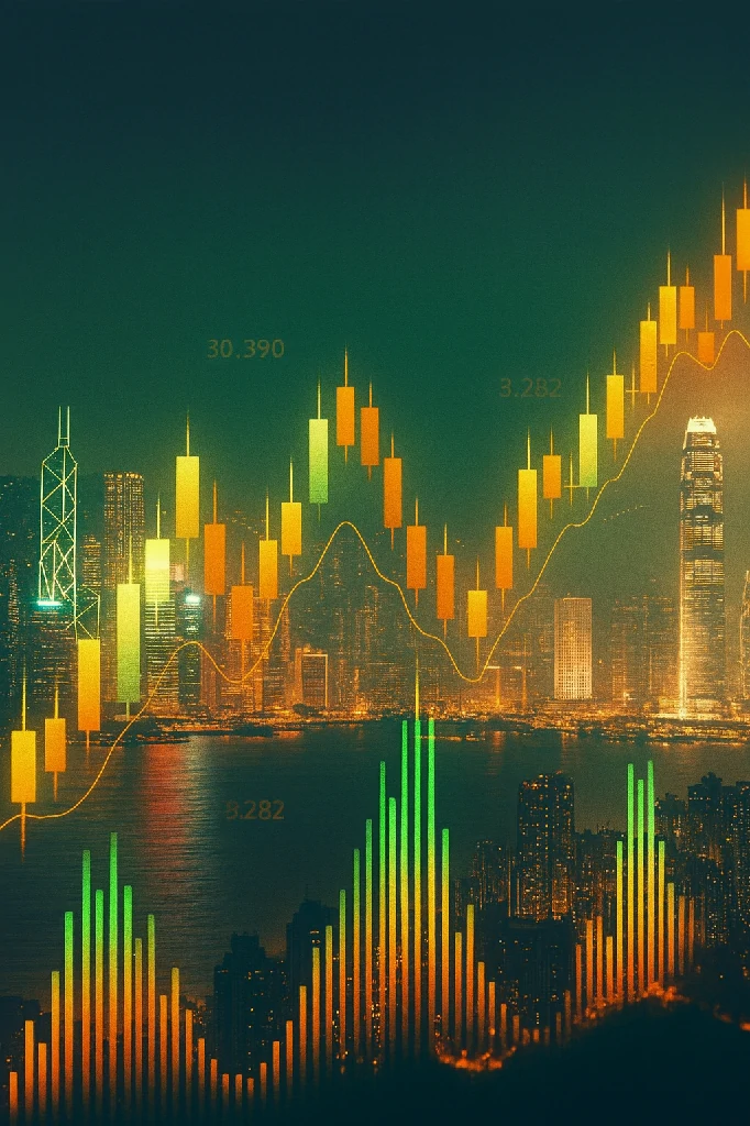 香港城市与金融市场图表的场景画面